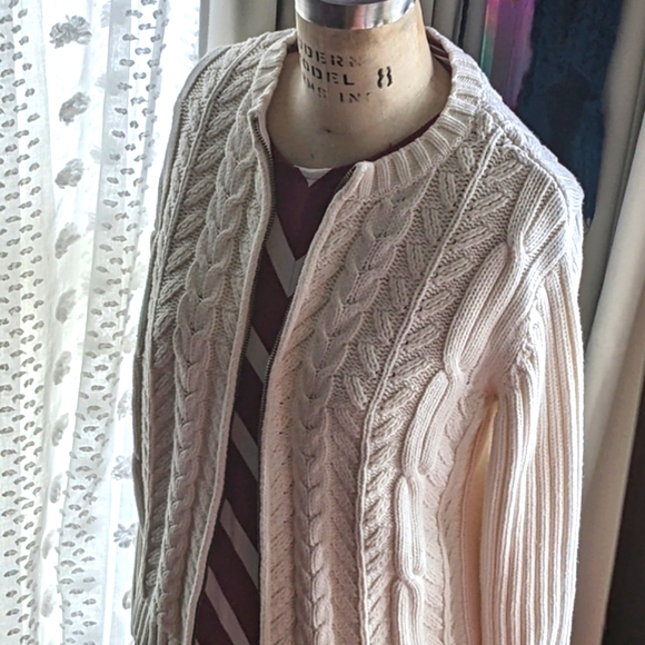 Eddie Bauer Cable Knit Cream Zipper Sweater Cardigan - Picture 1 of 7